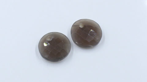 Smoky Quartz Brown Coin Faceted Natural 18 MM Stone Pair Of 2