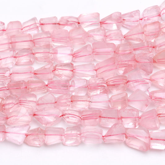Rose Quartz Pink Nuggets Faceted Natural Beads 8 Inches Strands