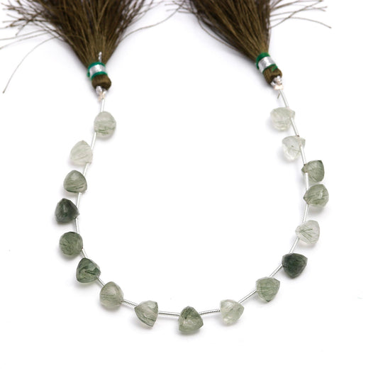 Green Rutilated Quartz Green Trillion Faceted Natural Beads 8 inches strands