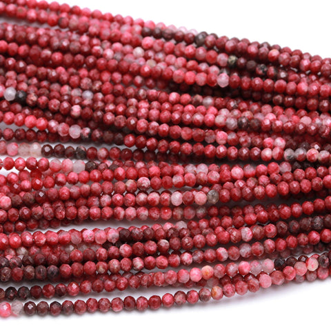 Rhodochrosite Shaded Red Round Faceted Natural Beads 16 Inches