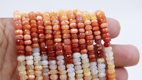 Mexican Fire Opal Orange Shaded Rondelle Faceted Natural Beads 16 Inches Strands