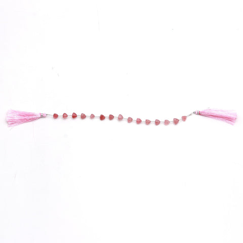Pink Strawberry Quartz Pink Trillion Faceted Natural Beads 8 inches strands
