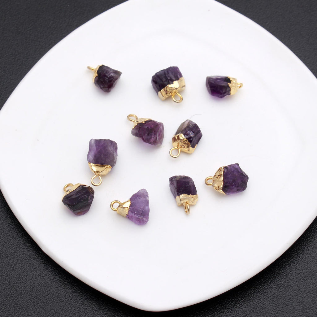 Amethyst Purple Raw Gold Plating Bezel Cap 12 MM Pendant Charms