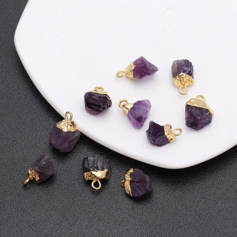 Amethyst Purple Raw Gold Plating Bezel Cap 12 MM Pendant Charms