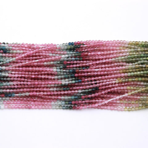Watermelon Tourmaline Pink Round Faceted Natural Beads 13.5 Inches Strands