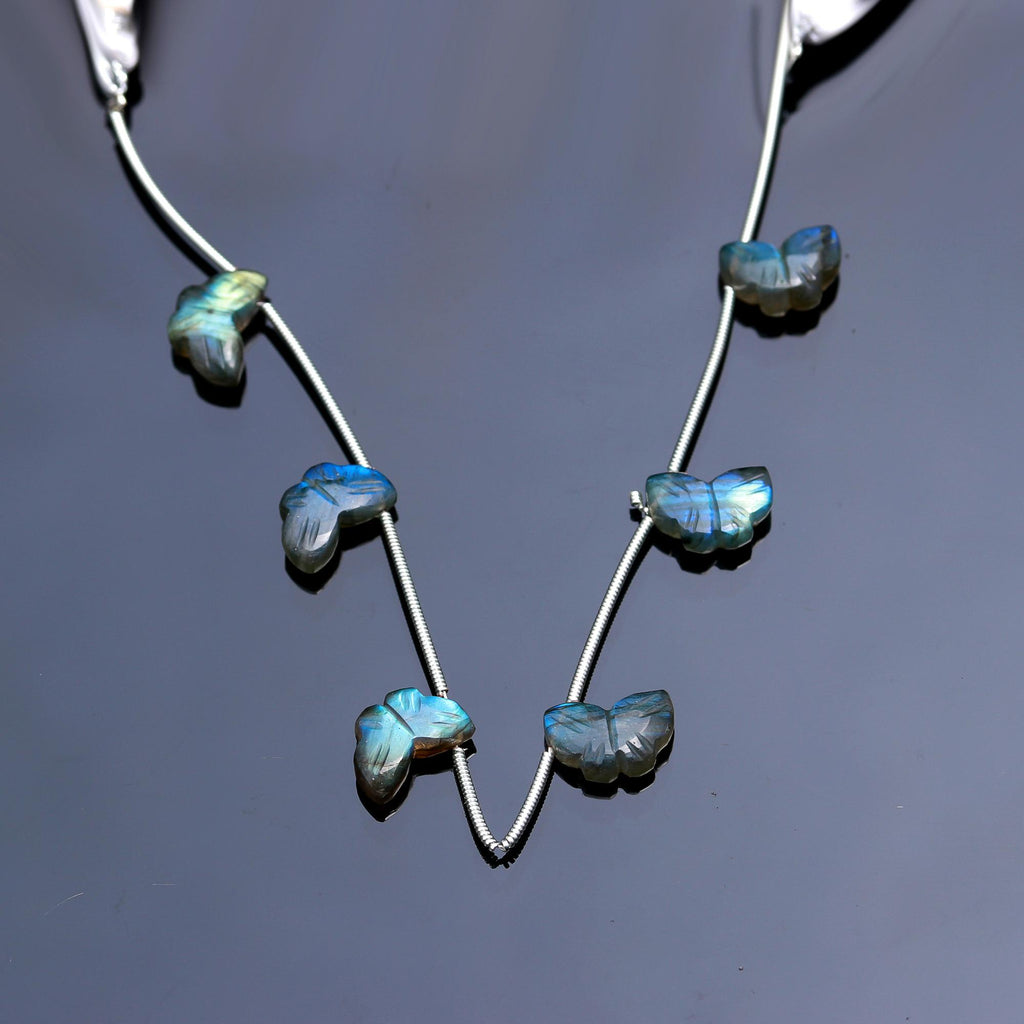 Labradorite Grey Butterfly Carving Natural Beads 8 Inches Strands