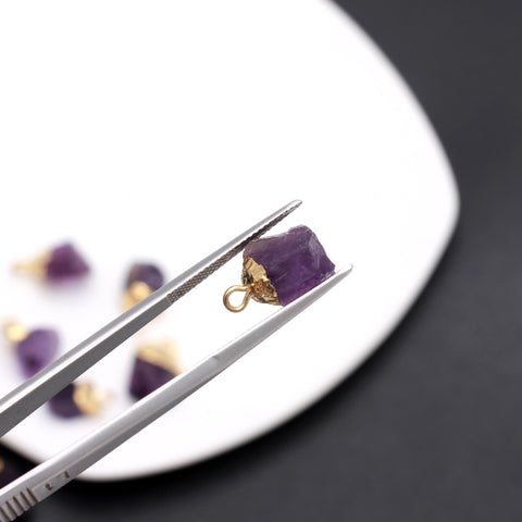 Amethyst Purple Raw Gold Plating Bezel Cap 12 MM Pendant Charms