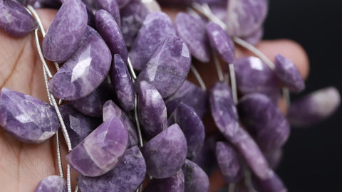 Lepidolite Purple D Shape Faceted Natural Beads 8 inches strands