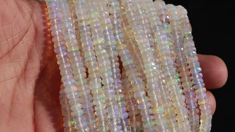 Ethiopian Opal  White Tire Faceted Natural Beads 16 inches strands