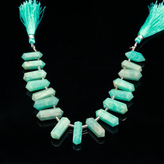 Amazonite Green Double Pencil Faceted Natural Beads 8 Inches Strands
