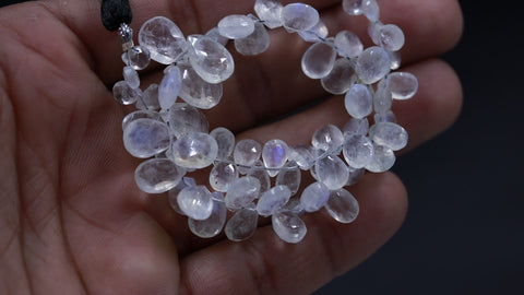 Rainbow Moonstone White Pear Faceted Natural Beads 8 inches strands