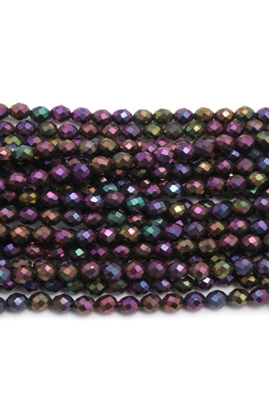 Black Spinel Rainbow Round Faceted Natural Beads