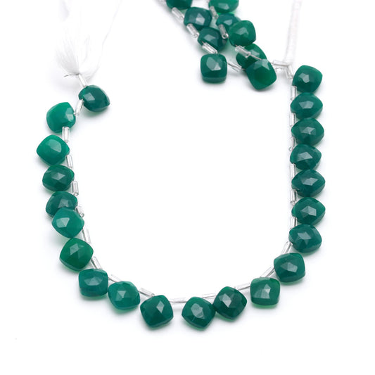 Green Onyx Green Cushion Faceted Natural Beads 8 inches Strands