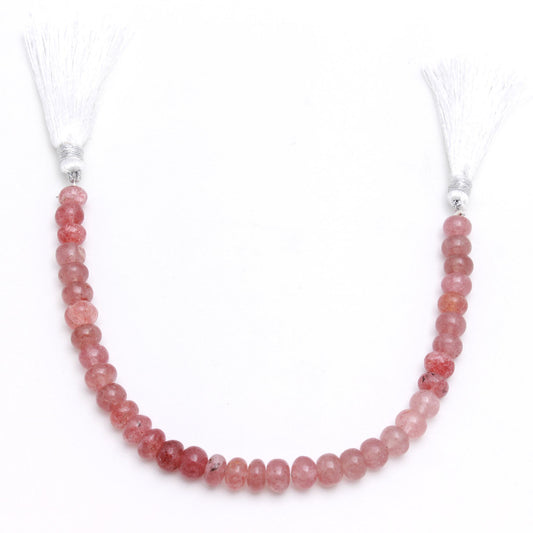 Strawberry Quartz Pink Rondell Smooth Natural Beads 8 Inches Strands