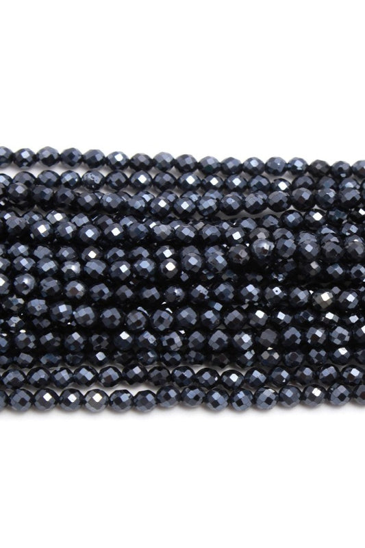 Mystic Black Spinel Round Faceted Natural Beads