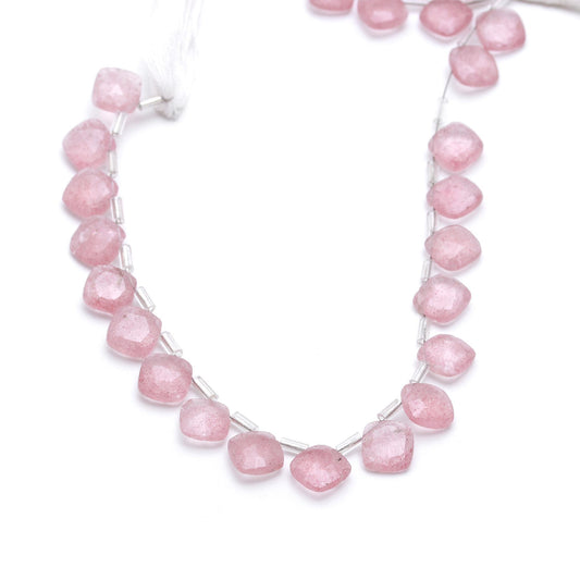 Pink Strawberry Quartz Pink Cushion Faceted Natural Beads 8 Inches Strands