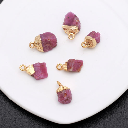 Ruby Red Raw Gold Plating Bezel Cap 12 MM Pendant Charm