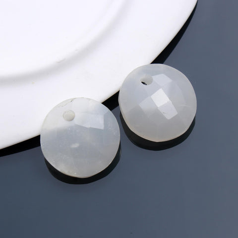 Moonstone White Coin Faceted Natural Beads 19 MM Stone Pair Of 2