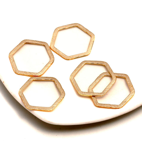 Gold Coated Brass Outline 23MM Hexagon Blank