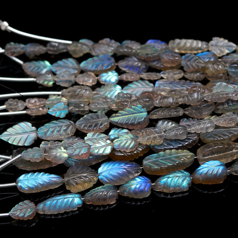 Labradorite Grey Leaf Carving Natural Beads 4 Inches Strands