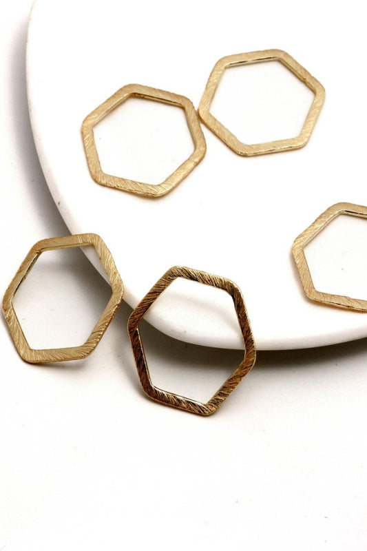Gold Coated Brass Outline 23MM Hexagon Blank