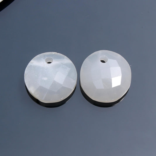 Moonstone White Coin Faceted Natural Beads 19 MM Stone Pair Of 2