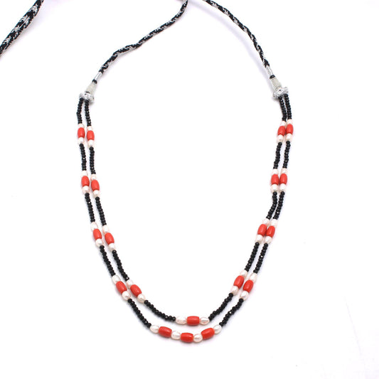 Black Spinel Coral Pearl Round Faceted Natural Beads Necklace 20 Inches