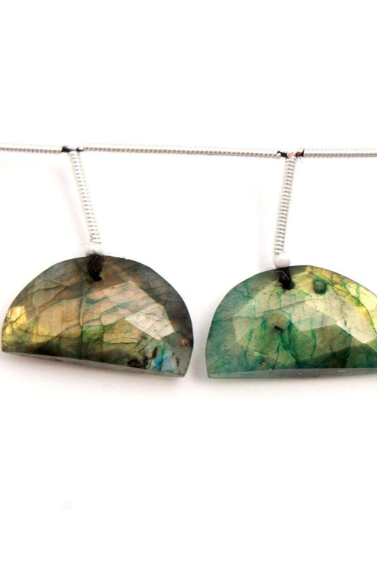 Green Labradorite Green D Shape Heat Treated Natural Beads