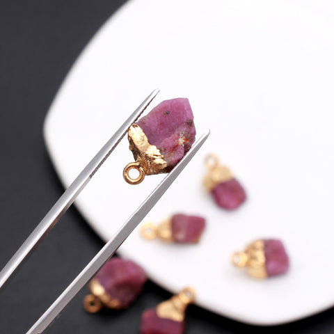 Ruby Red Raw Gold Plating Bezel Cap 12 MM Pendant Charm