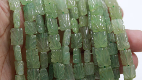 Peridot Green Rectangle Carving Natural Beads 15 inches Strands