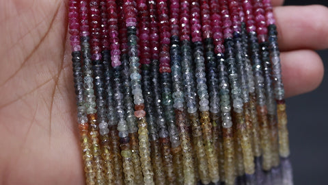 Multi Sapphire Shaded Multicolor Rondell Faceted Natural Beads 16 Inches Strands
