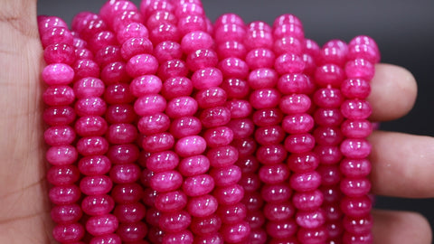 Fuschia Quartz Rondelle Smooth Natural Beads 13.5 Inches Strands