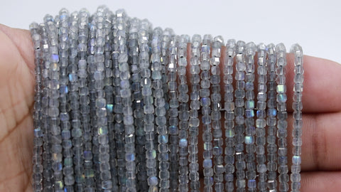 Labradorite Grey Hexagon Faceted Natural Beads 12.5 Inches Strands