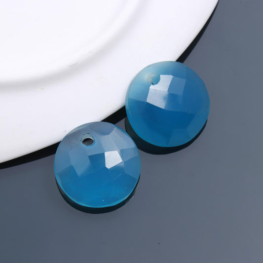 Chalcedony Blue Coin Faceted Natural Beads 18 MM Stone pair of 2