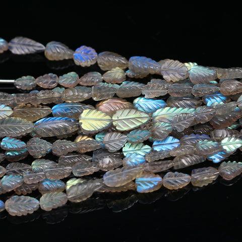 Labradorite Grey Leaf Carving Natural Beads 4 Inches Strands