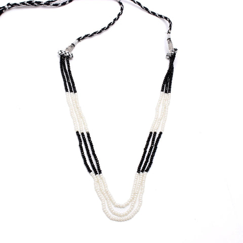 Black Spinel & Pearl Round Faceted Natural Beads Necklace 20 Inches Strands
