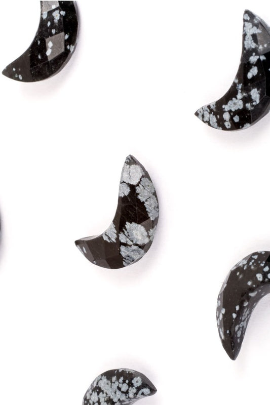 Dendrite Opal Black Half Moon No Drill Faceted Natural Beads