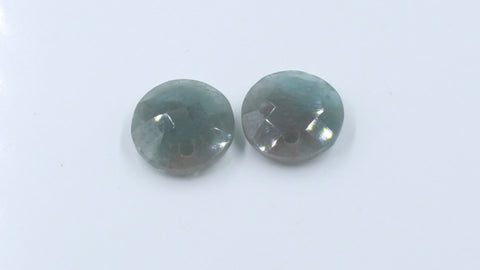 Labradorite Gray Coin Faceted Natural 18 MM Stone Pair Of 2