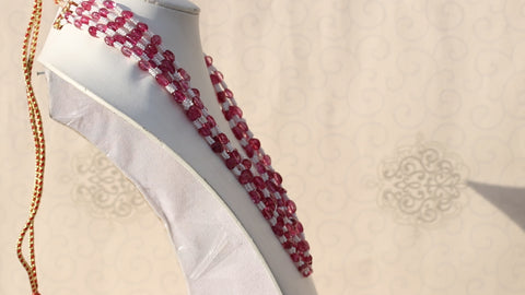 Tourmaline Pink with Pearl Oval Smooth Natural Beads Necklace 24 Inches Strands