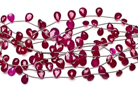 Sapphire Red Pear Faceted Glass Filled Beads