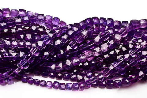 Amethyst Purple Cube Faceted Natural Beads