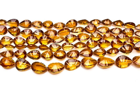 Lemon Citrine Dark Yellow Pear-Laser Cut Faceted Natural Beads