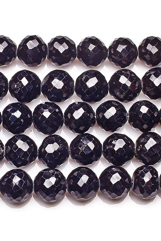 Black Spinel Black Round Faceted Natural Beads