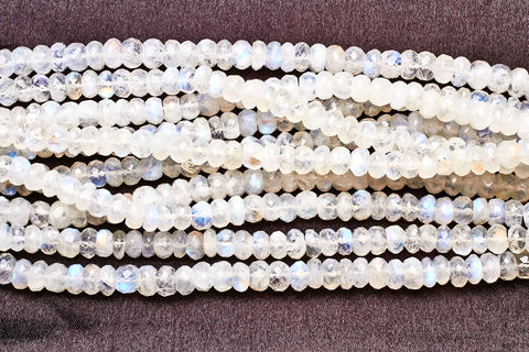 Rainbow Moonstone White Rondelle Faceted Natural Beads
