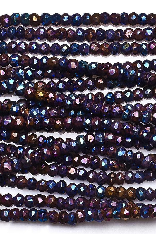 Purple Rainbow Coated Black Spinel Rondelle Faceted  Beads