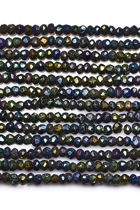 Green Coated Black Spinel Rondelle Faceted Mini Beads