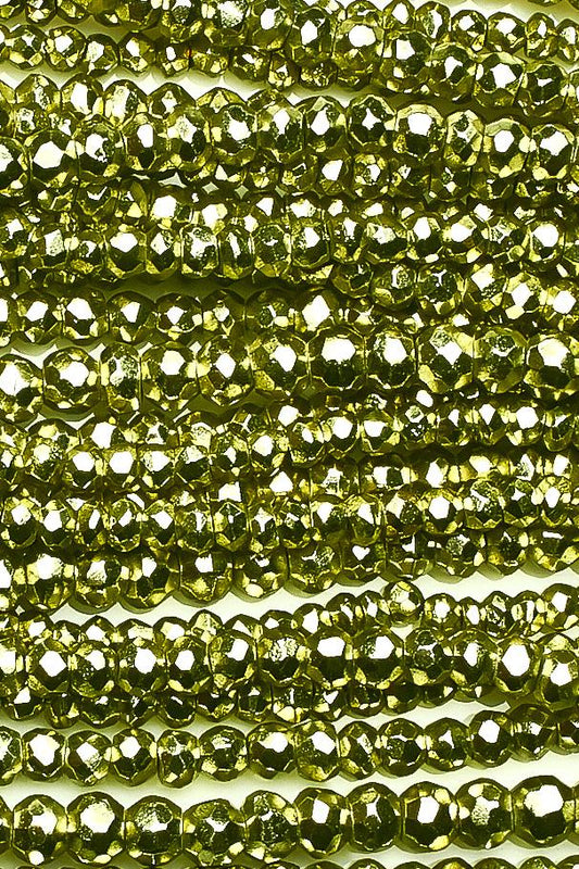 Green Coated Pyrite Rondelle Faceted MiniBeads