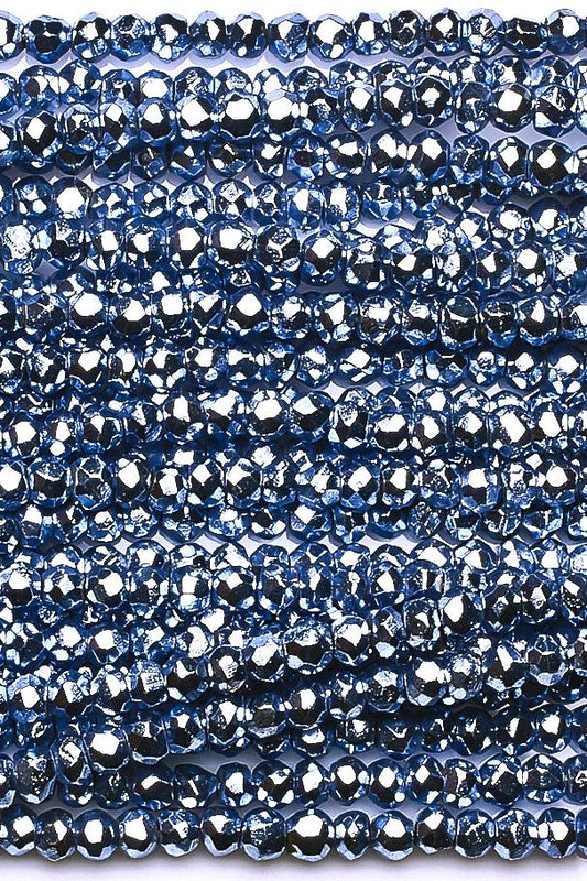 Blue Coated Pyrite Rondelle Faceted Mini Beads