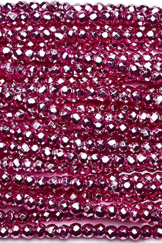 Pink Coated Pyrite 3 - 4MM Rondelle Faceted Beads 13 Inches Strands