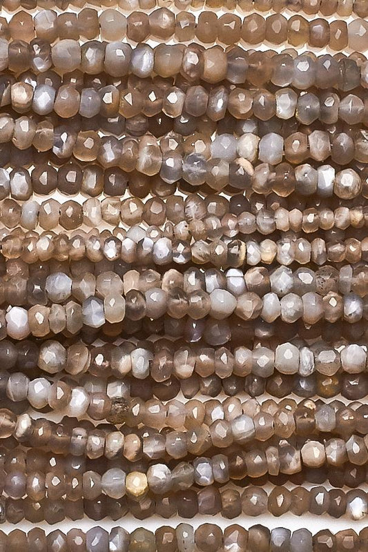 Moonstone Grey Rondelle Faceted Natural Mini Beads